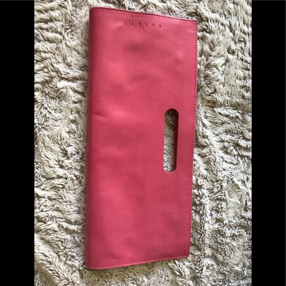 Pink leather clutch